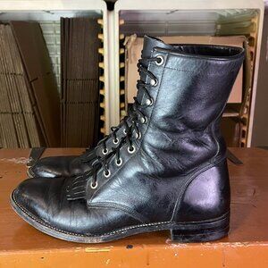 JUSTIN 506 Lacer Men's Size 8.5 EE Black Kiddie Leather Packer Western Boots